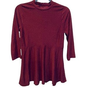 Motherhood Maternity Maroon Swiss Dot 3/4 Sleeve Top Size Small
